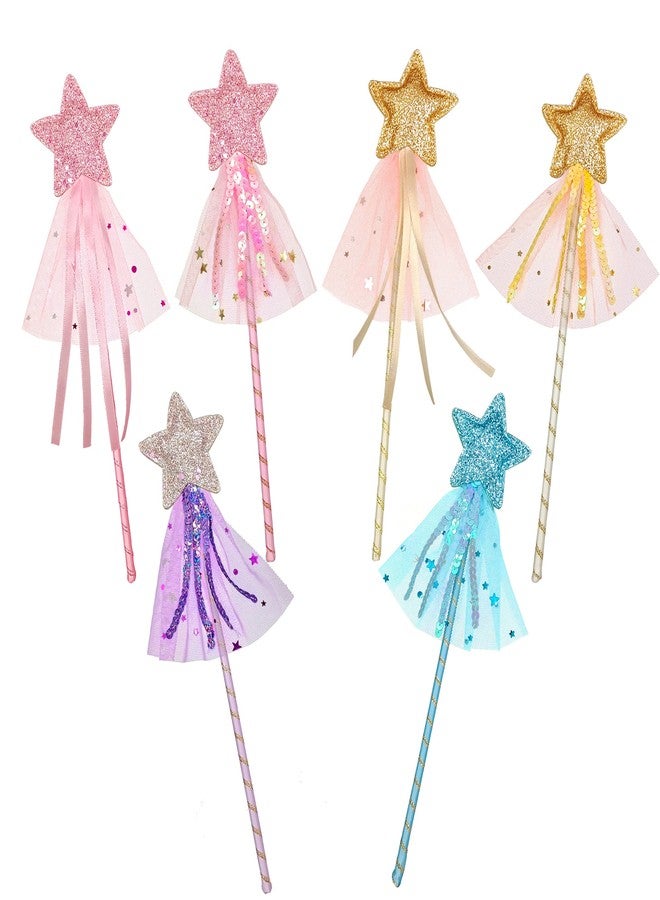 PPXMEEUDC 6 PCS Glitter Princess Wand Kit Fairy Star Magic Dress-up Wand for Girl's Costume Role Play Show Cosplay Birthday Party Favor - Image 3